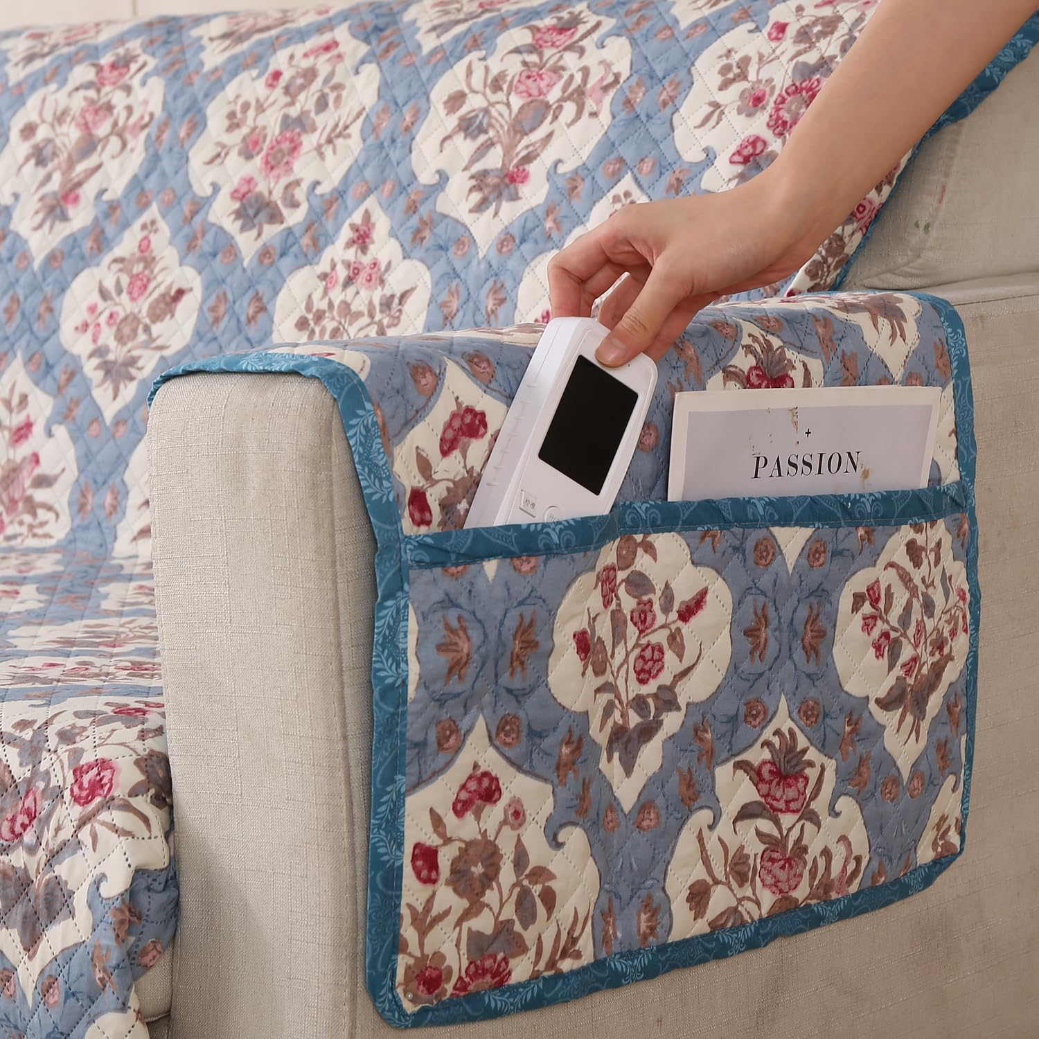 Polyester Sofa Cover Mat Reversible Couch Protector- Indigo Muse