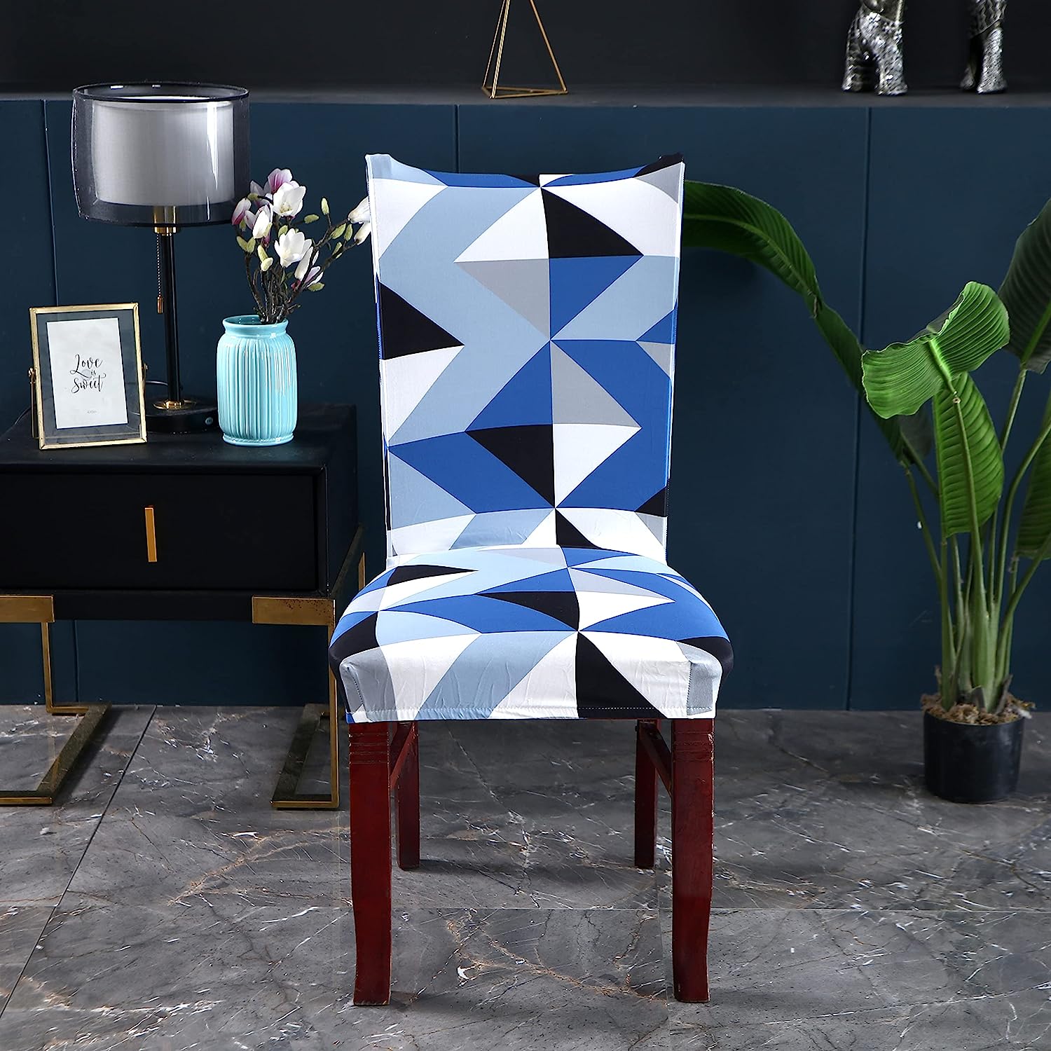 Printed Chair Cover -(Blue Obtuse Triangle)