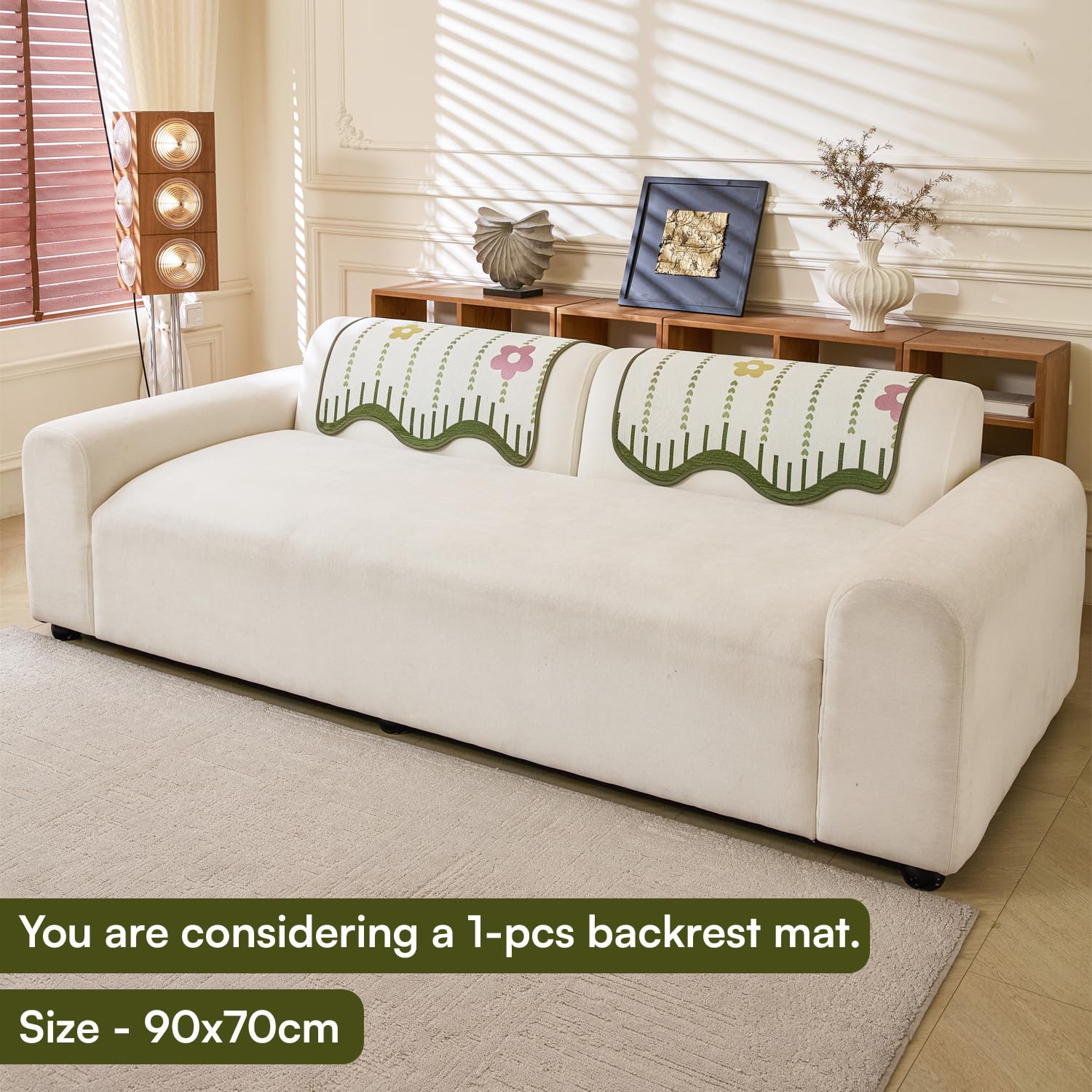 Loom Stripe Series Chenille Couch Cover Curved Edge Quilted Sofa Slipcover (Beige)