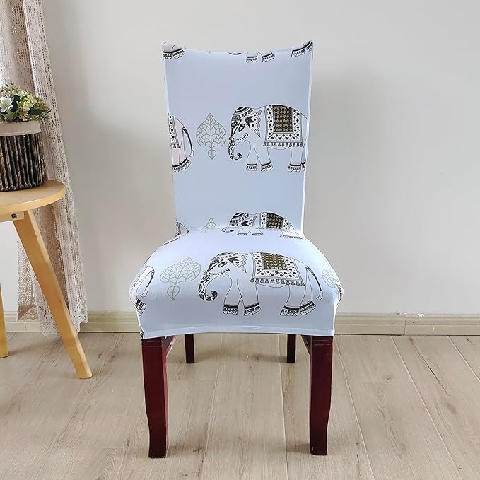 Elastic Chair Cover (Grey Elephant Printed)