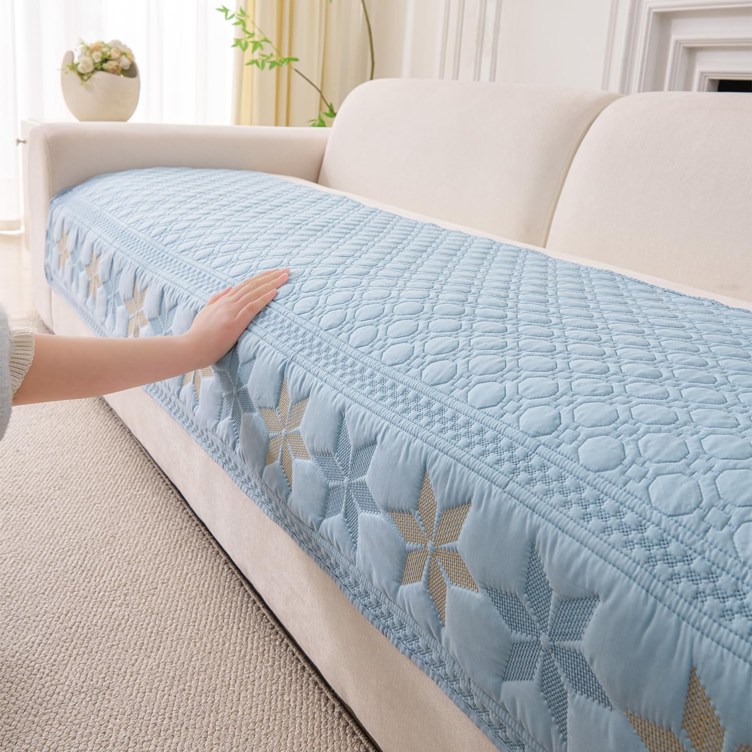 Glacier Series Quilted Sofa Cover – Soft, non-slip & washable furniture protector-Glacier