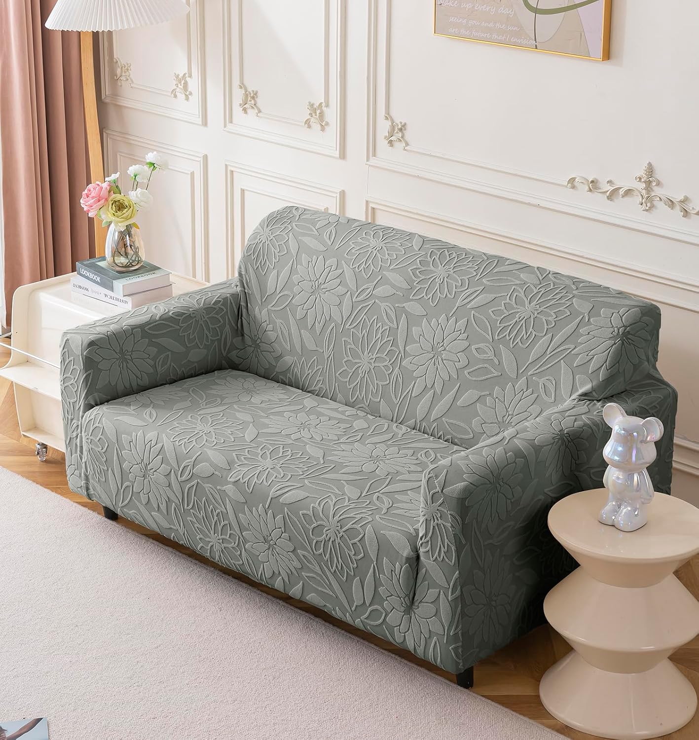 Universal Jacquard Waterproof Camellia 3 + 2 Seater Sofa Cover (Dark Grey)