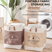Large Laundry Basket Bag, Drawstring Storage - Beige/White