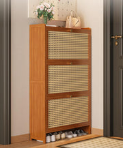 Wooden Narrow Shoe Cabinet with Breathable Doors - Brown