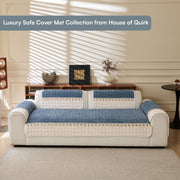 Waffle Quilt Corduroy Chenille Sofa Cover – Quilted, Non-Slip, Washable & Durable Protector (Blue)
