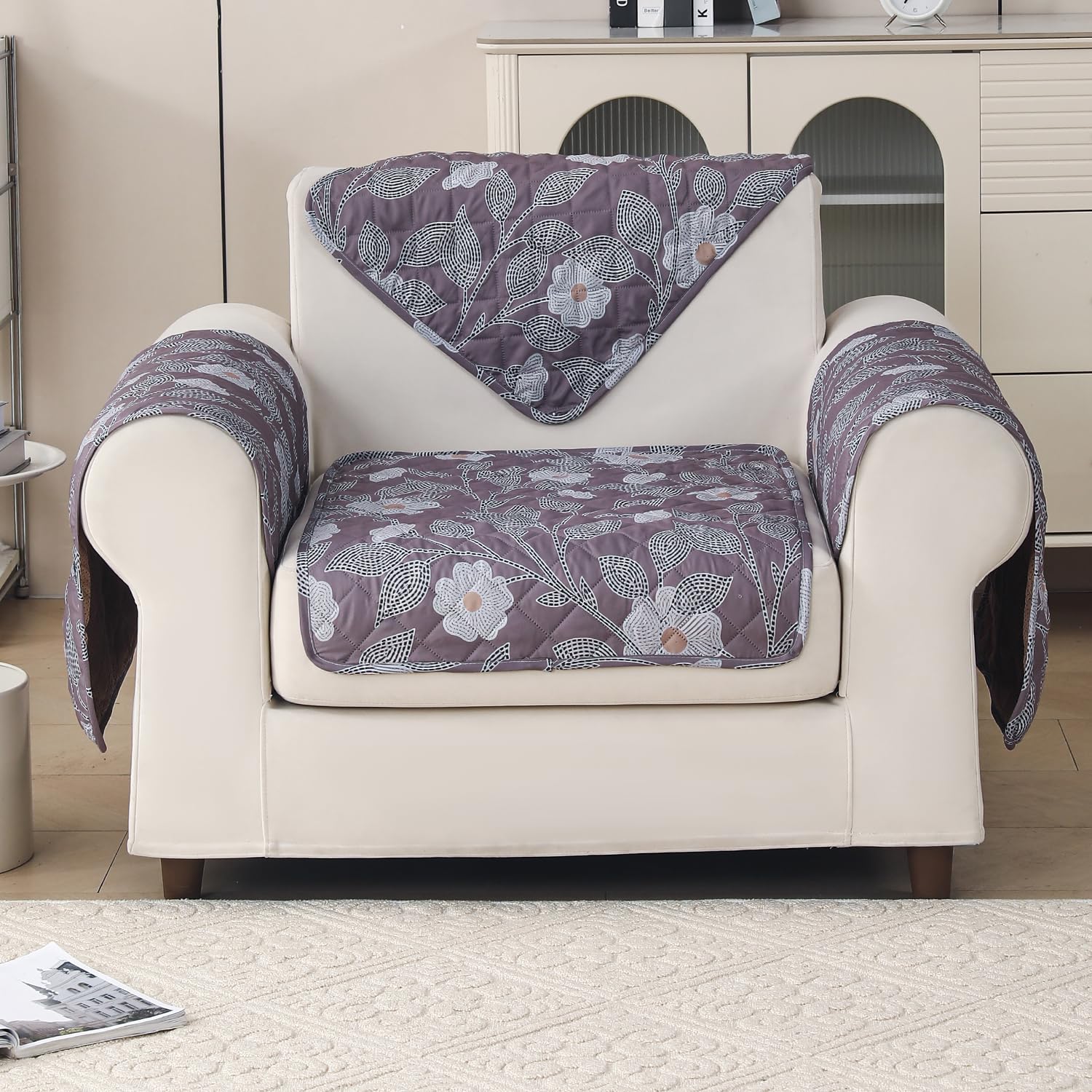 'Gulnaar Series' Printed Quilted Sofa Cover for 1/2/3/4 Seater – Anti-Slip (Walnut Noir)