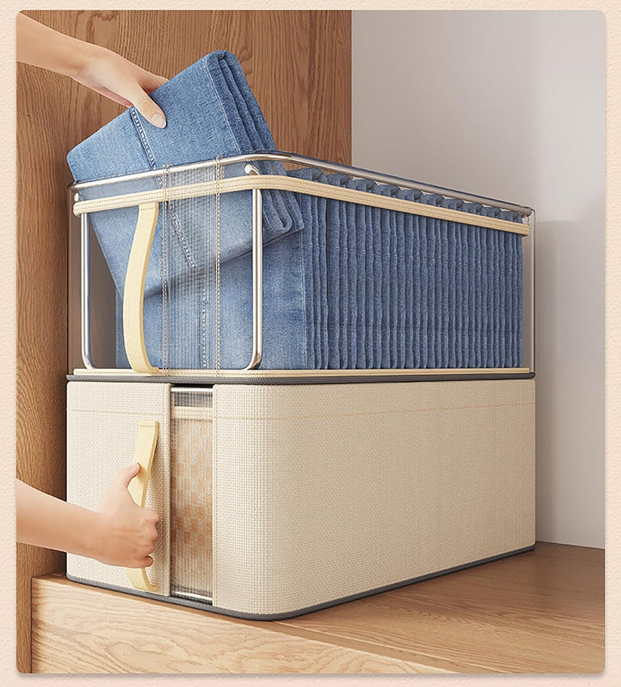 Oxford Cloth Foldable Storage Containers with Mesh Window-Small (Grey)