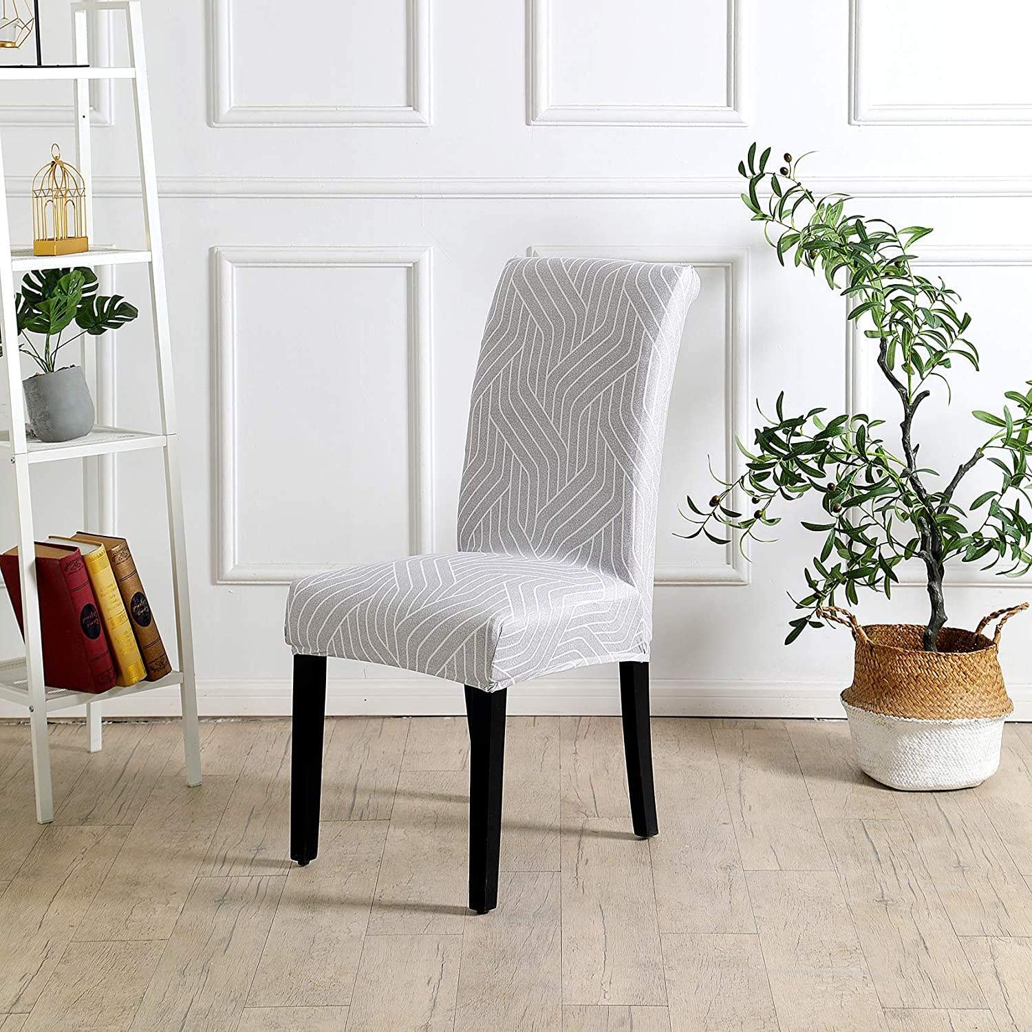 Polyester Spandex Printed Chair Cover Slipcover (Complex Grey)