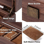 Wooden Look 6 Slot Watch Box Organizer with Glass Top Antique Lock