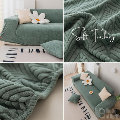 Universal Jacquard Leaf Texture Fabric Sofa Cover-Green