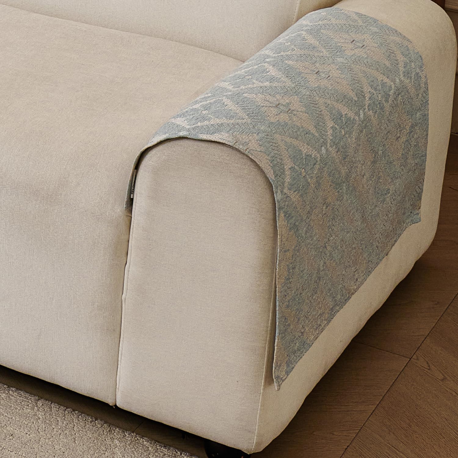 Lumen Series Chenille Jacquard Couch Cover – Quilted Non-Slip Washable Sofa (Blue)