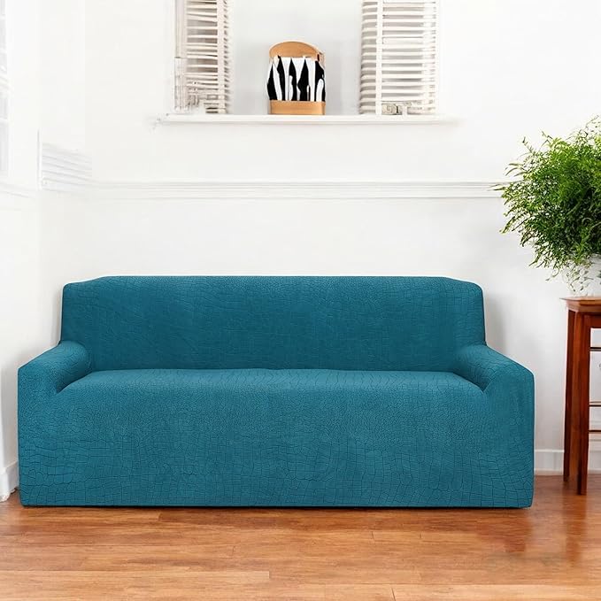 Universal Crocodile Texture Jacquard Fabric Sofa Cover (Teal)