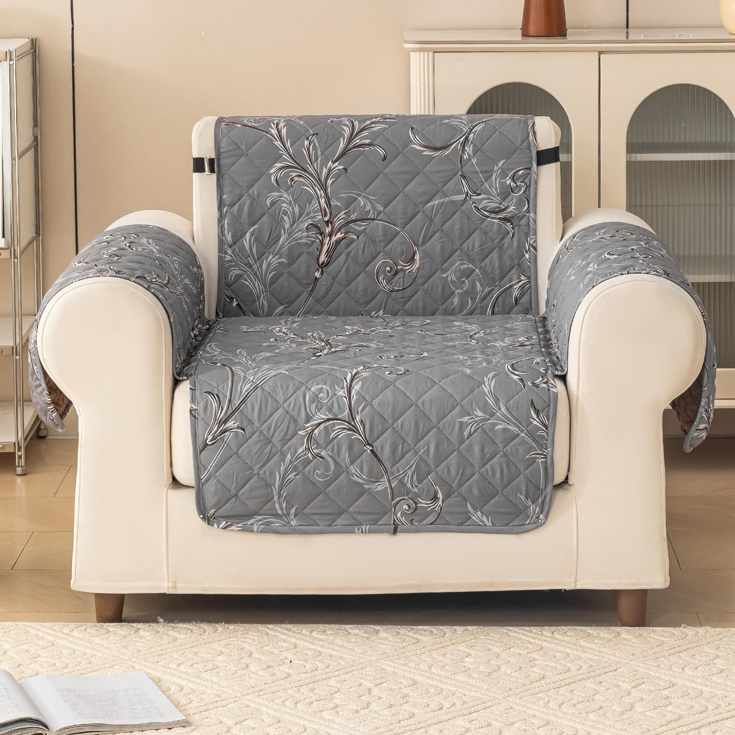 Gulnaar Series Anti-Slip Sofa Cover Mat with Pocket – Polyester Couch Protector(Clay Petal)
