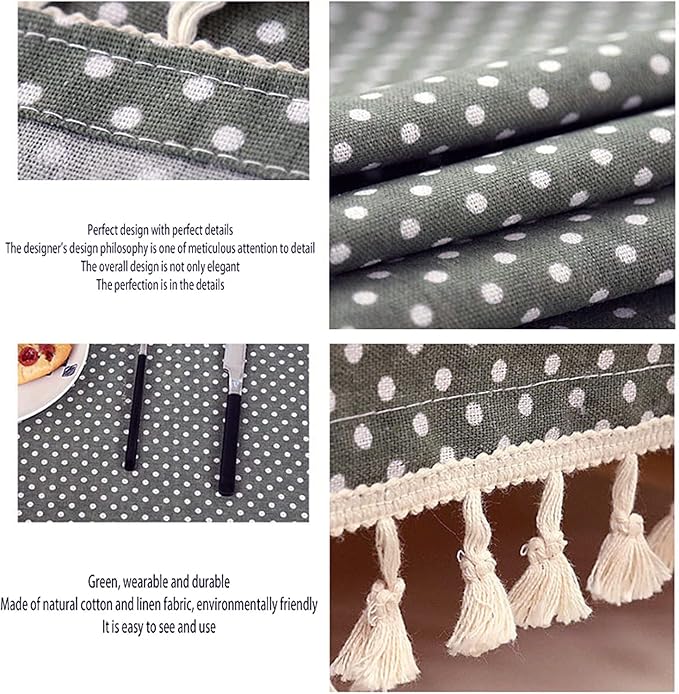 Rectangle Cotton Linen Table Cloth (140x180cm, Grey Polka)