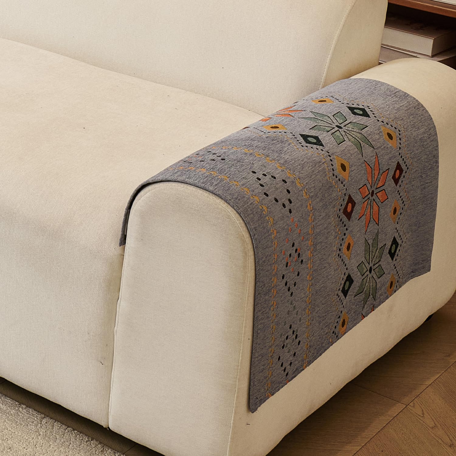 Rangoli Series Chenille Bohemia Couch Cover Quilted Non-Slip Washable Sofa Slipcover (Grey)