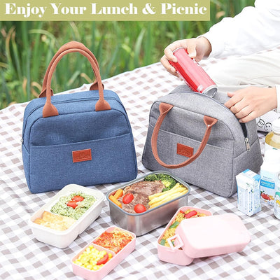 Insulated Reusable Lunch Bag Tote Bag for Women -  (Denim Blue)