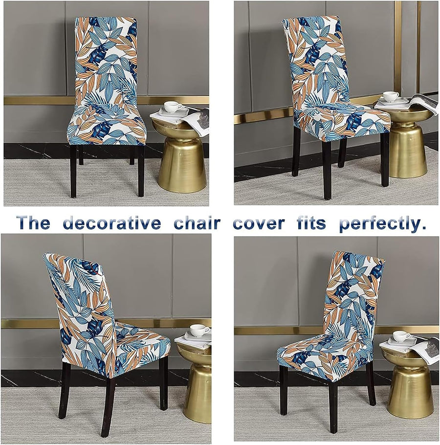 Elastic Chair Cover (Blue/Orange Leaf)