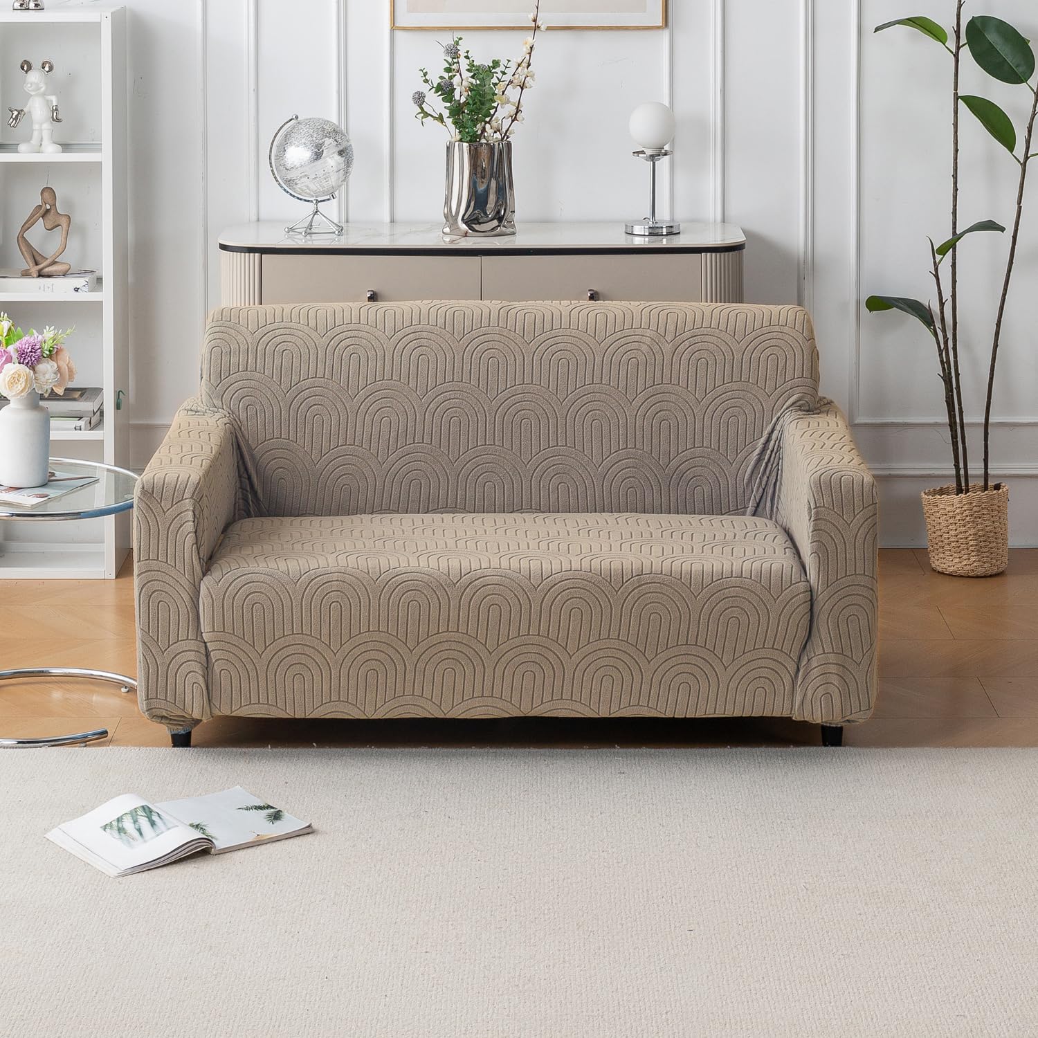 Premium Jacquard Fabric 220 GSM Sofa Cover – Soft, Stretchable (Khaki)