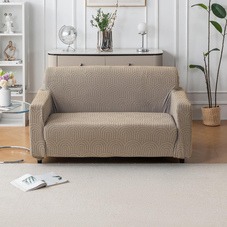 Premium Jacquard Fabric 220 GSM Sofa Cover – Soft, Stretchable (Khaki)