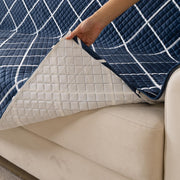 Quilted Printed Sofa Cover for Indian Sofa Set – Washable (Blue Diamond)