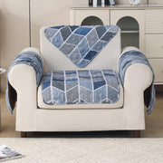'Aura Petal Series' Quilted Sofa Mat Printed – Anti Slip (Hexa Blue)