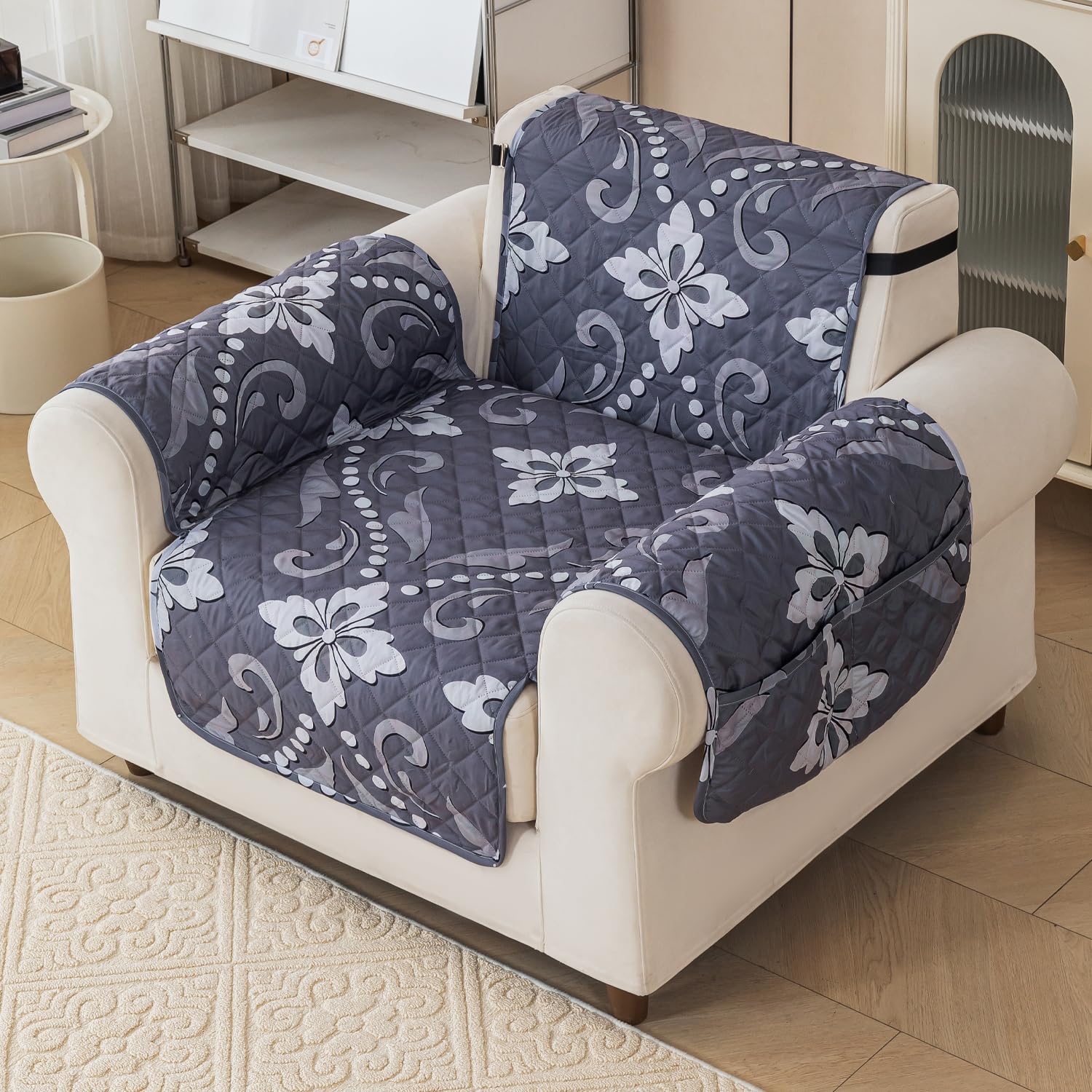 Gulnaar Series Anti-Slip Sofa Cover Mat with Pocket – Polyester Couch Protector(Silver Moss)