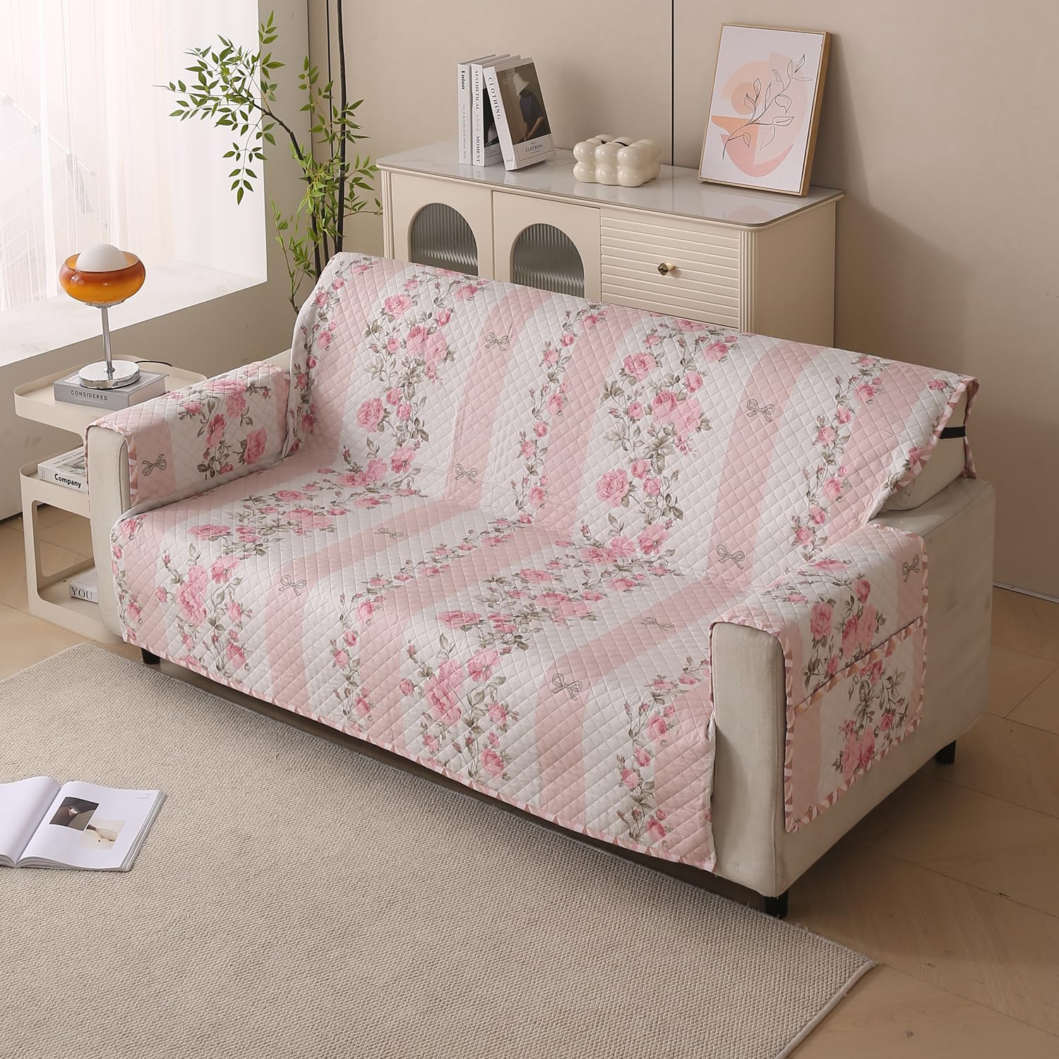 Polyester Sofa Cover Mat Reversible Couch Protector-Pink Mist