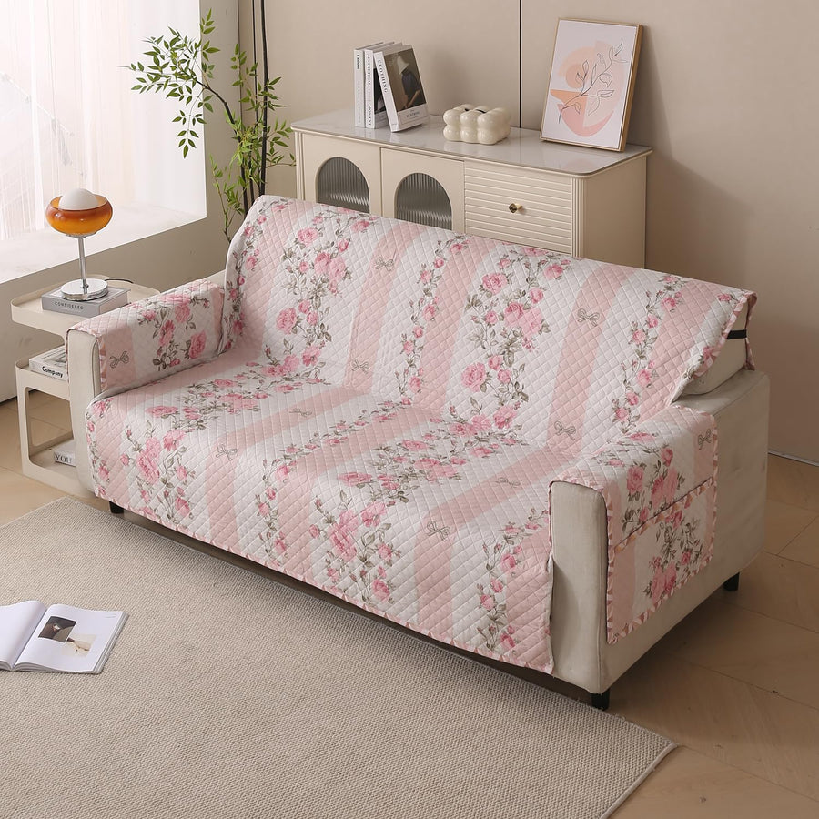 Polyester Sofa Cover Mat Reversible Couch Protector-Pink Mist