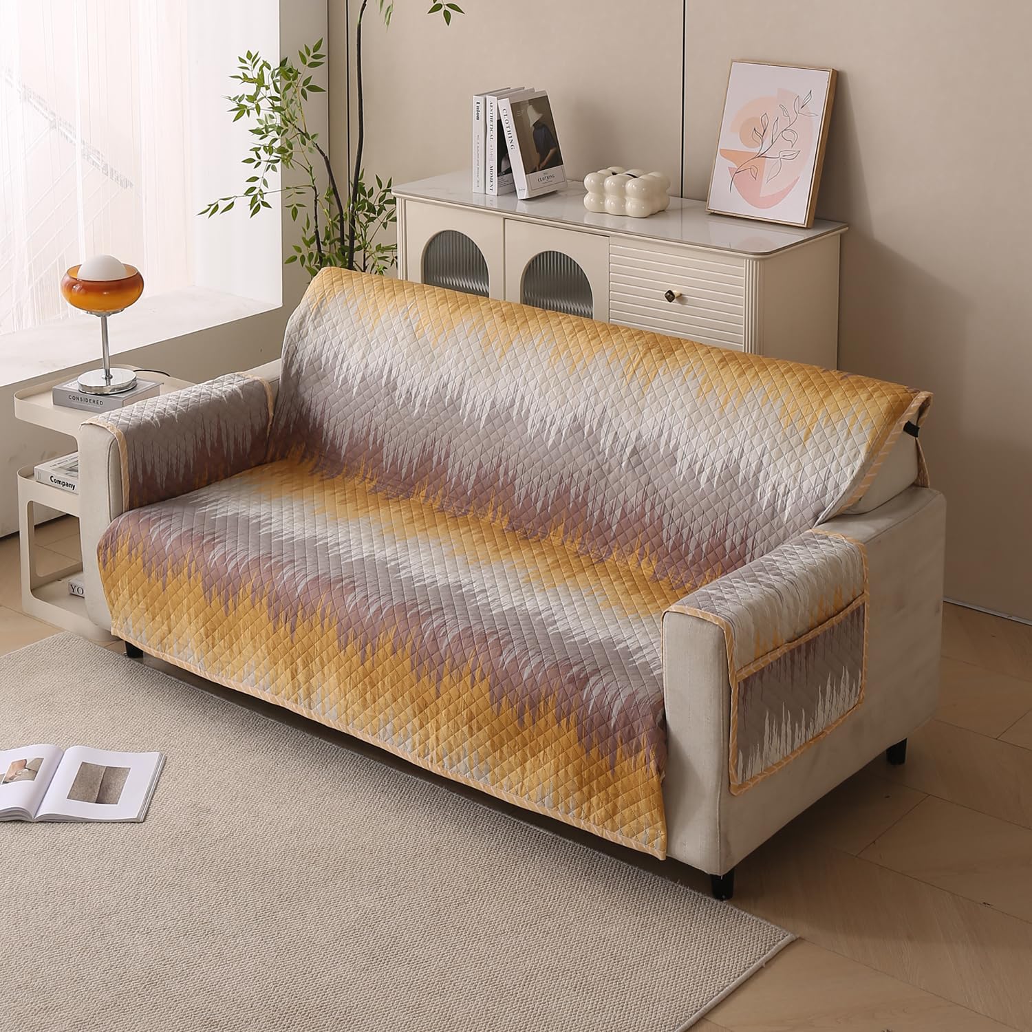 Polyester Sofa Cover Mat Reversible Couch Protector- Gold Tide
