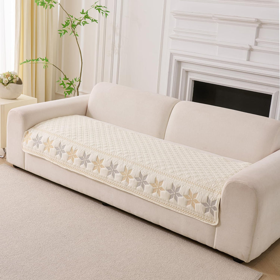 Glacier Series Quilted Sofa Cover – Soft, non-slip & washable furniture protector- Vanilla