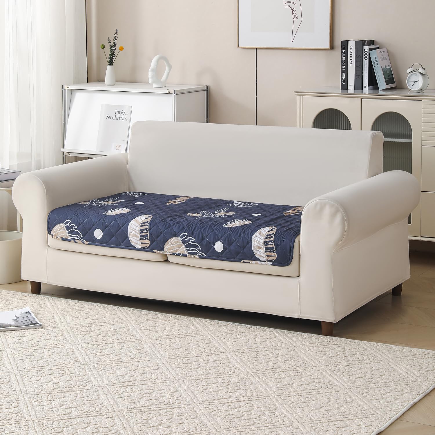 'Aura Petal Series' Quilted Sofa Mat Printed – Anti Slip (Paisley Charcoal)