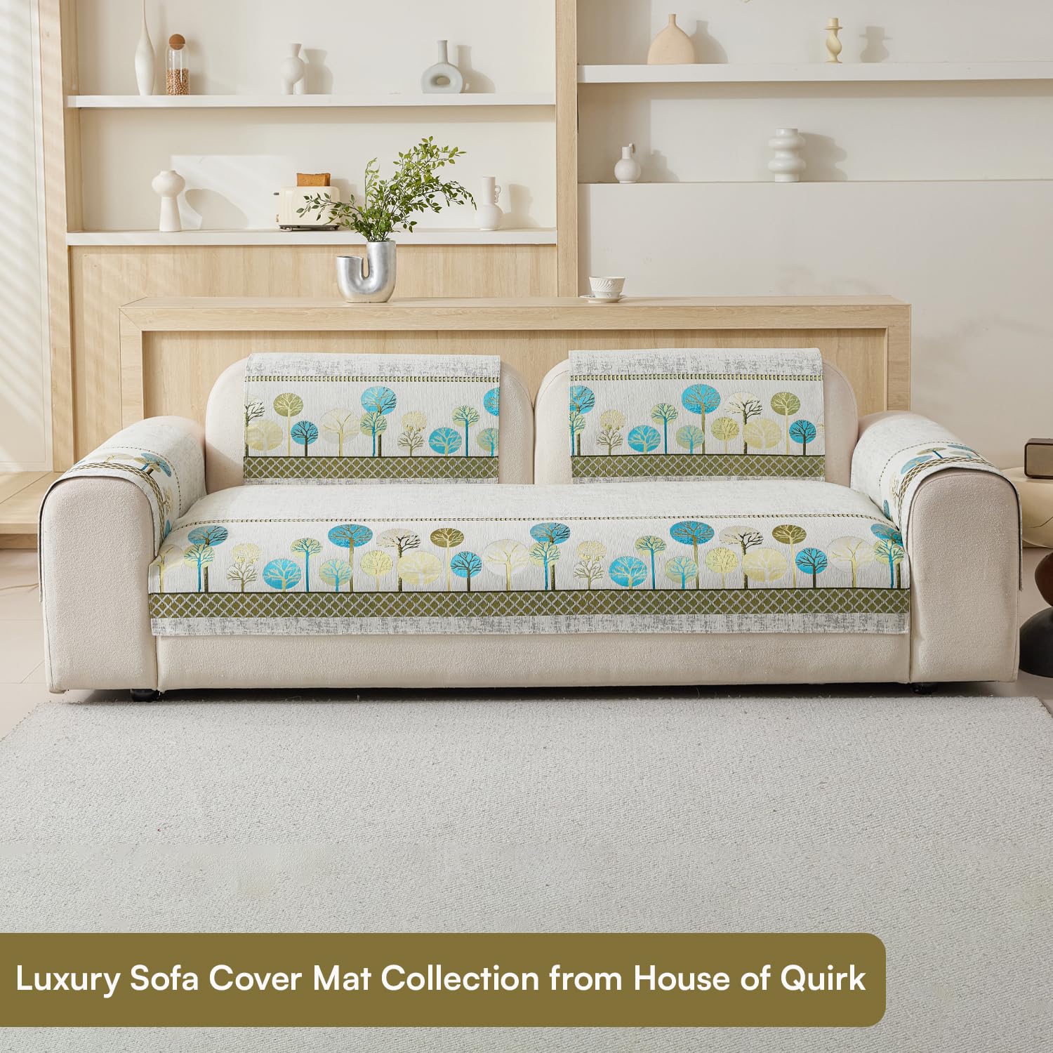 Moontree Series Chenille Jacquard Couch Cover – Quilted Non-Slip Washable Sofa Slipcover (Cream)