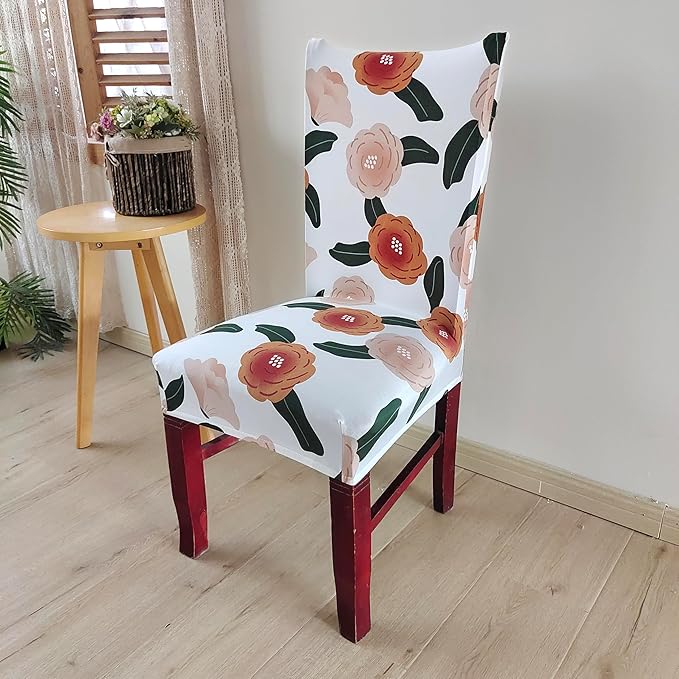Elastic Chair Cover (White/Brown Flower)