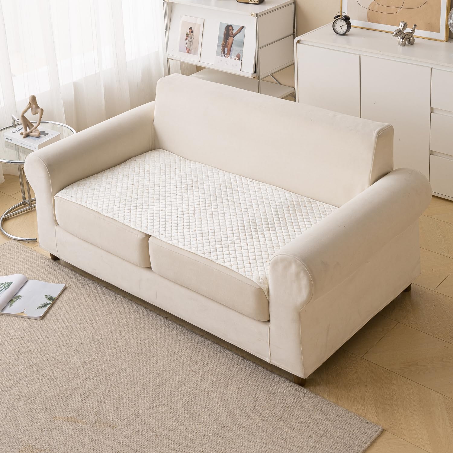 Printed Sofa Cover for Indian Sofa Set Quilted, Washable & Durable (Snowflake)