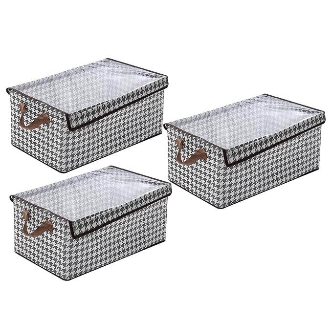 Durable Linen Closet Organizers and Foldable Flip Storage Baskets (Pack 2, Houndstooth)