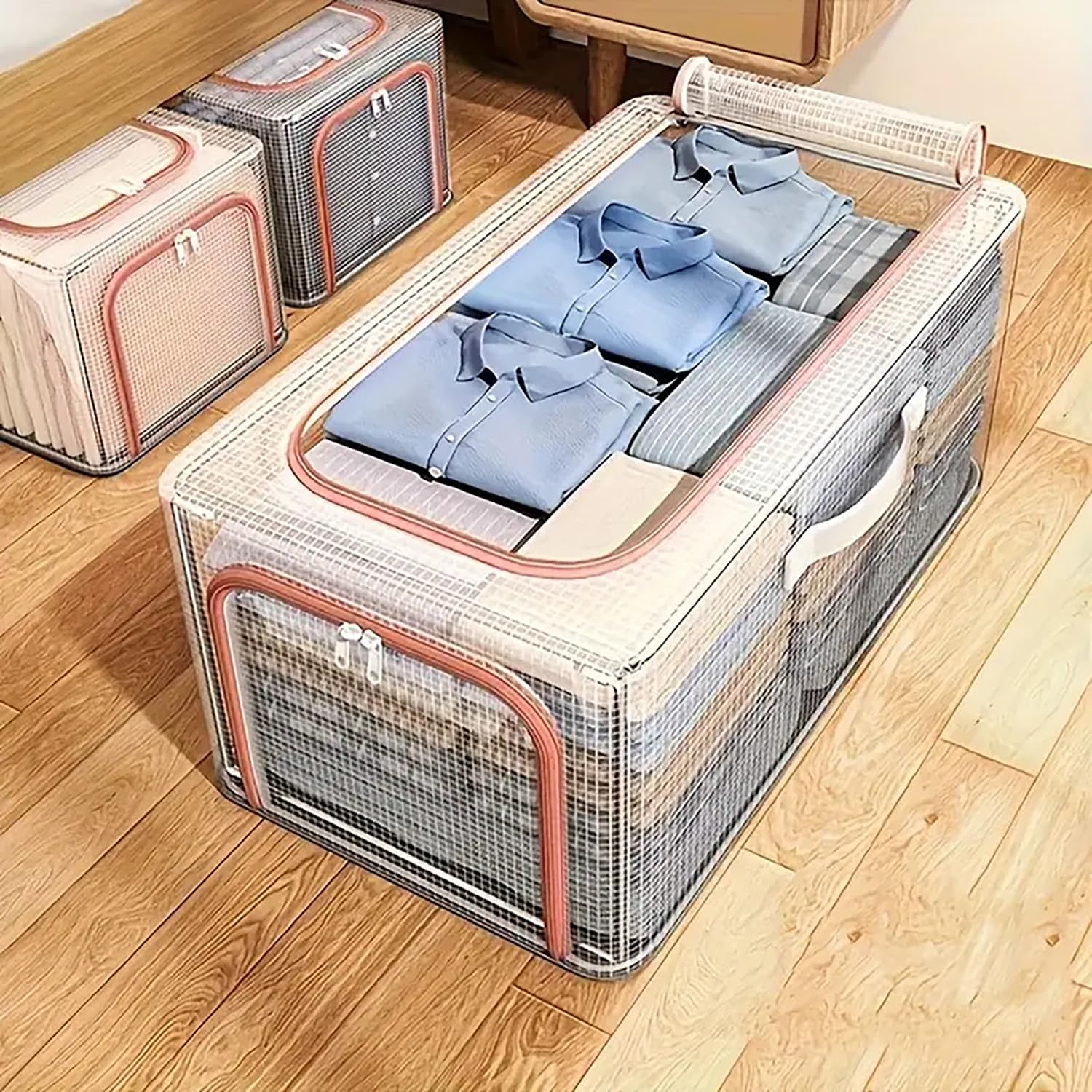 31L Transparent Clothes Storage Bin with Metal Frame & Handles