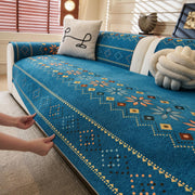 Rangoli Series Chenille Bohemia Couch Cover Quilted Non-Slip Washable Sofa Slipcover (Blue)