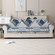 'Aura Petal Series' Quilted Sofa Mat Printed – Anti Slip (Paisley Blue)