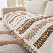 Banjara Weave Series Tassel Chenille Couch Cover Quilted Non-Slip Washable Sofa Slipcover (Cream)