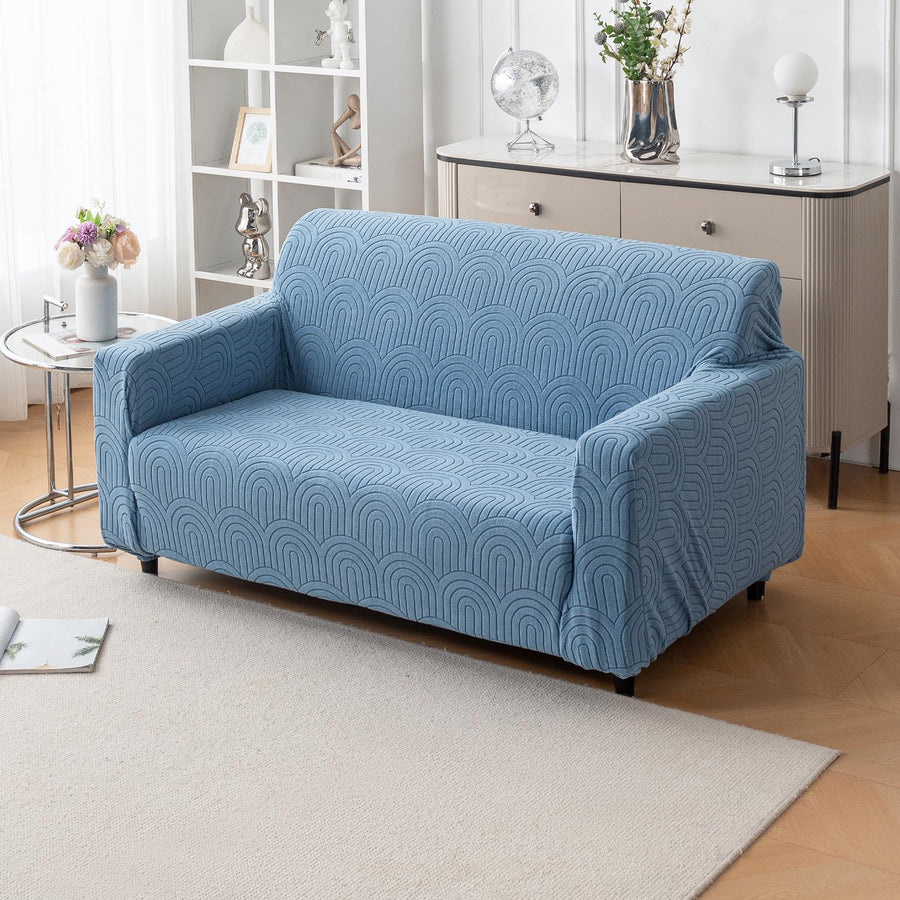 Premium Jacquard Fabric 220 GSM Sofa Cover – Soft, Stretchable (Light Blue)