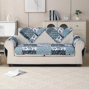 'Aura Petal Series' Quilted Sofa Mat Printed – Anti Slip (Paisley Blue)