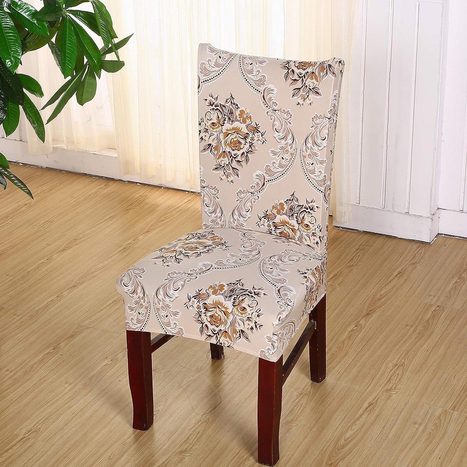 Printed Elastic Chair Cover (Beige Iris)