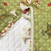 IKATRA Series Quilted Printed Sofa Cover for Indian Sofa Set with Side Pocket (Green Lotus)