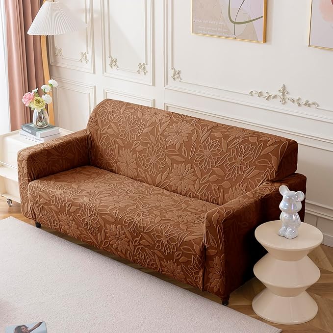 Universal Jacquard Waterproof Camellia Fabric Sofa Cover (Camel)