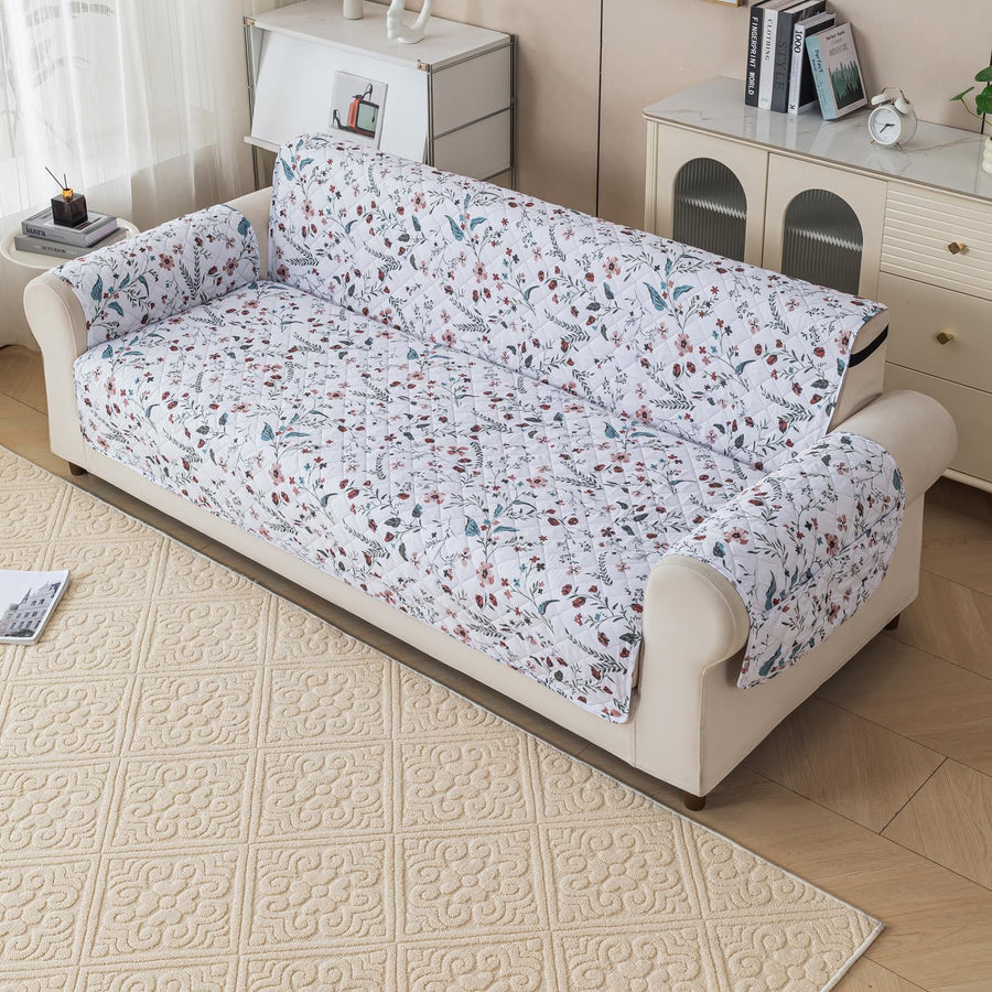 Gulnaar Series Anti-Slip Sofa Cover Mat with Pocket – Polyester Couch Protector(Beige Spring)