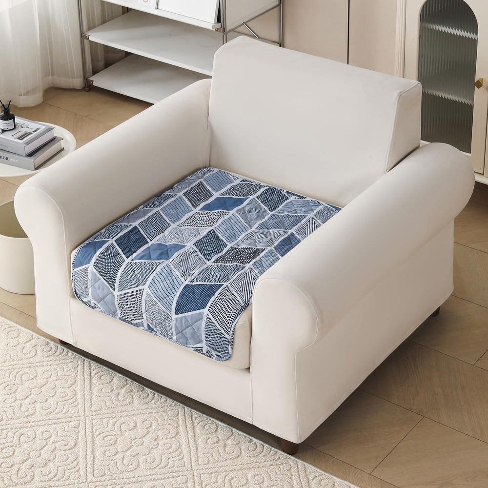 'Aura Petal Series' Quilted Sofa Mat Printed – Anti Slip (Hexa Blue)