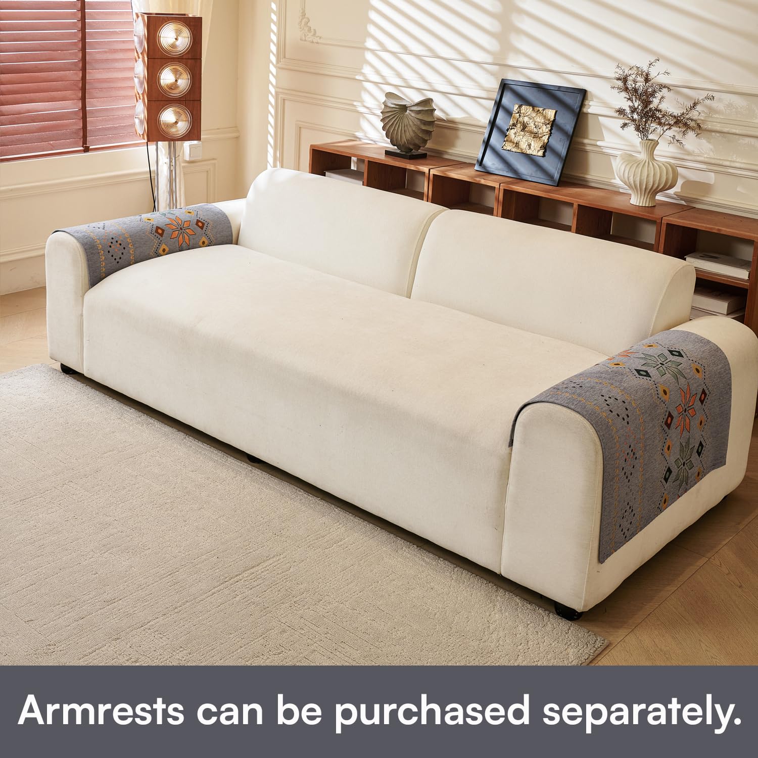 Rangoli Series Chenille Bohemia Couch Cover Quilted Non-Slip Washable Sofa Slipcover (Grey)