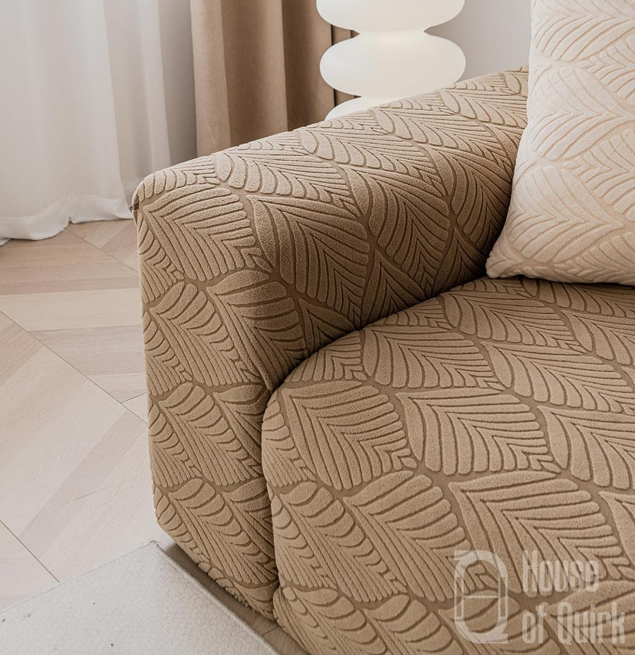 Universal Jacquard Leaf Texture Fabric Sofa Cover (Camel)