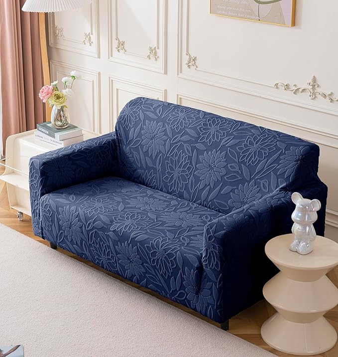Universal Jacquard Waterproof Camellia Fabric Sofa Cover (Dark Blue)