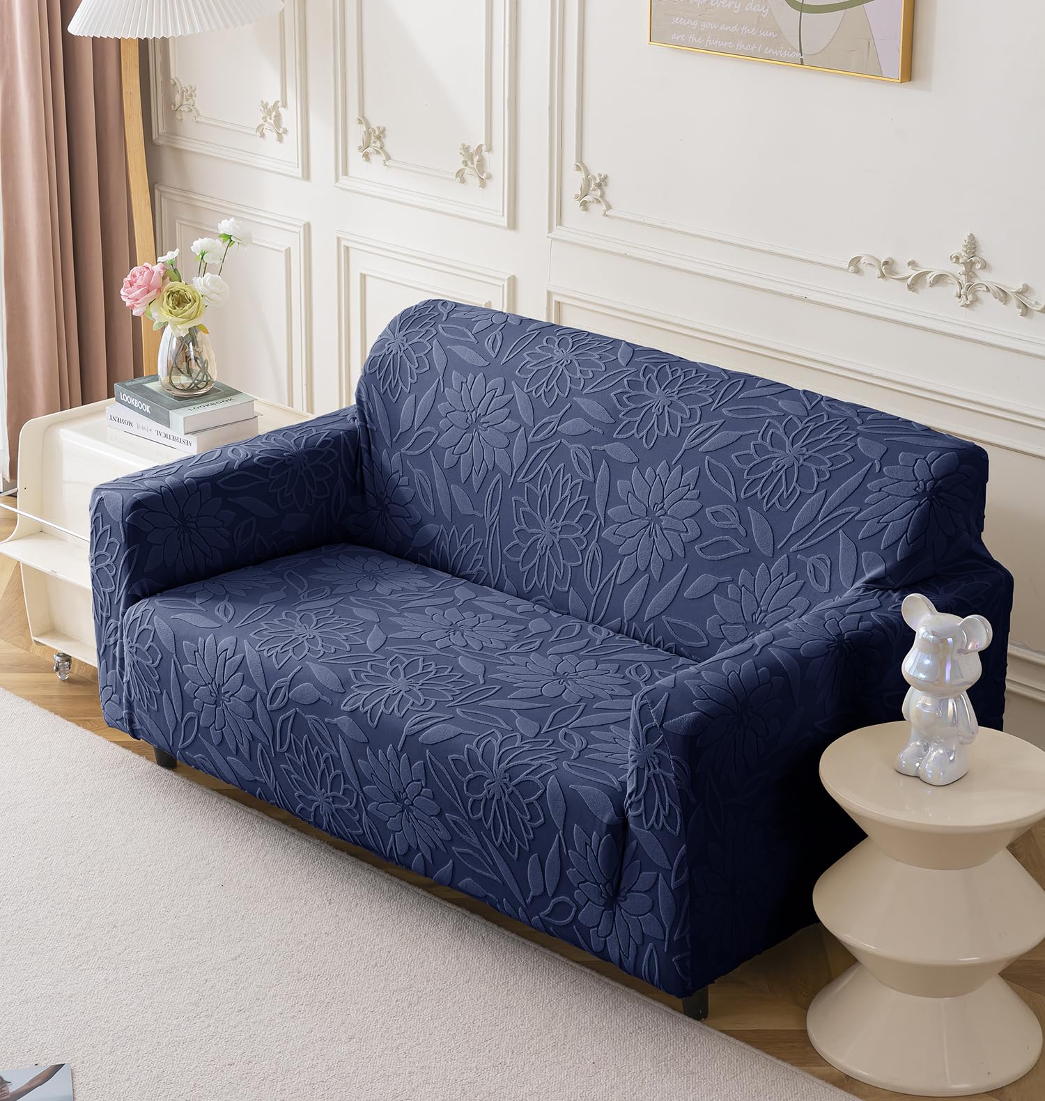 Universal Jacquard Waterproof Camellia 3 + 2 Seater Sofa Cover (Dark Blue)